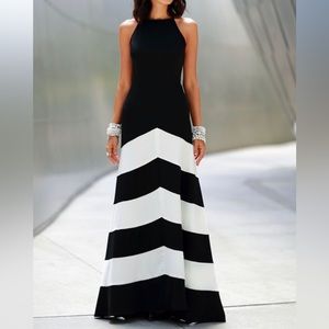 Shoshanna halter stripe dress with mini train size:6